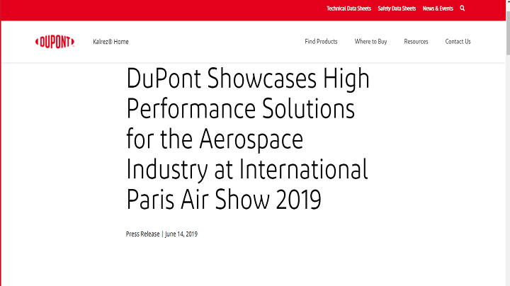 杜邦公司在2019年巴黎国际航展上展示了航空航天行业的高性能解决方案